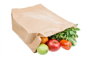 Poster - Brown Paper Grocery Bag Packed with Fresh Produce Including Fruits and Vegetables : Generative AI