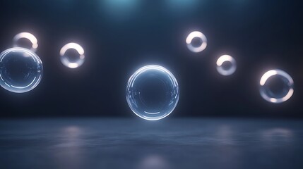 Aufkleber - Floating bubbles in a dark, illuminated environment create a serene and futuristic atmosphere.