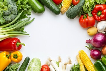 Aufkleber - Bountiful Collection of Fresh Vegetables Framing a Blank Space for Text : Generative AI