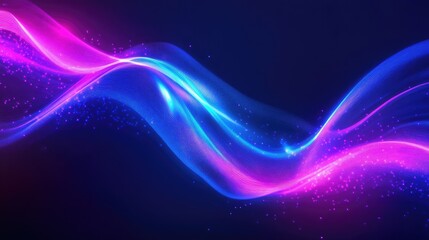 Poster - Abstract digital wave of neon blue and purple light rays, futuristic and high-tech composition.