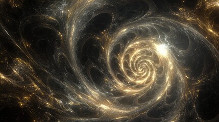 Poster - Abstract glowing particles forming a spiral of light in a dark space, creating a magical and elegant aesthetic.