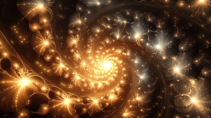 Poster - Abstract glowing particles forming a spiral of light in a dark space, creating a magical and elegant aesthetic.