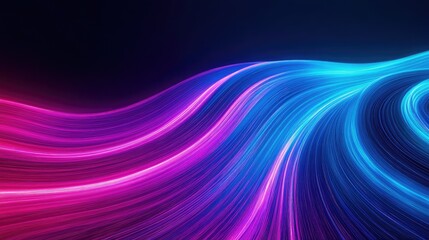 Poster - Abstract neon blue and purple light trails curving in a dark background, creating a high-tech and futuristic energy flow. Perfect for digital themes with copy space.