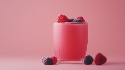 Poster - A bright and refreshing smoothie in a glass, topped with berries, surrounded by empty space for copy placement.