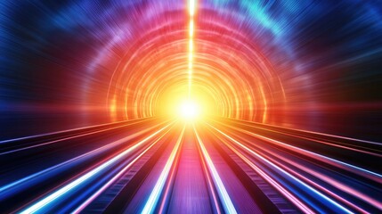 Poster - A neon glowing cyber tunnel stretching into the distance, forming a futuristic sci-fi background.
