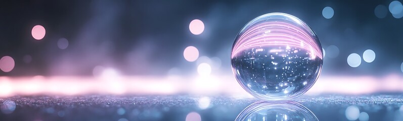 Leinwandbilder - Shimmering glass sphere reflecting light against a colorful, blurred background.