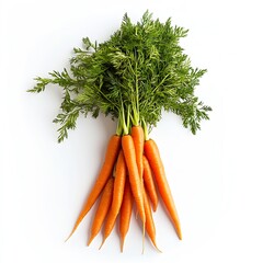 Poster - Vividly colored carrot bunch with leafy greens arranged beautifully against a plain backdrop : Generative AI