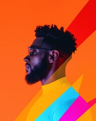 Poster - Retro-Futuristic Pop Portrait Bold Chromatic Profile Showcasing Gen Z Creativity, Dynamic Color Block Aesthetic in Contemporary Personal Branding