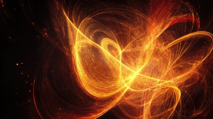 Poster - Golden and red light trails forming a soft swirling effect, creating a warm and elegant visual with copy space.
