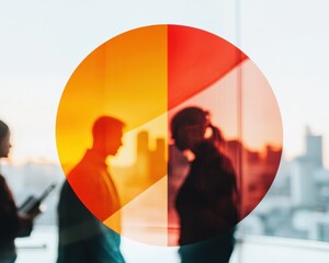 Fototapete - Vibrant Global Investment Strategy Multicultural Professional Collaboration Visualizing Dynamic Market Insights with Gradient Transparency and Urban Innovation Perspectives