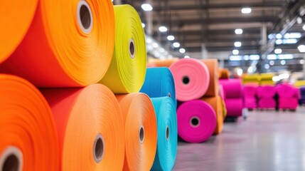 Poster - Industrial Color Innovation Vibrant Textile Manufacturing Showcasing Next-Gen Sustainable Production with Hyper-Chromatic Material Design for Creative Industries