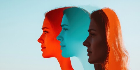 Leinwandbilder - Chromatic Identity Multicolor Silhouette Portrait Exploring Diversity, Emotional Complexity, and Gen Z Digital Aesthetic in Contemporary Visual Storytelling