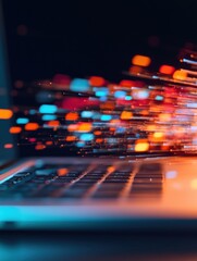 Aufkleber - Quantum Digital Flow Immersive Tech Visualization of Cloud Computing Dynamics, Next-Gen Data Transformation and Innovative Workspace Performance