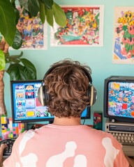Aufkleber - Nostalgic Digital Workspace Y2K Retro Tech and Creative Content Curation in Vibrant Home Office - Millennial Aesthetic Meets Modern Productivity
