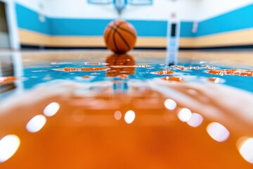Poster - Immersive Sports Design High-Performance Basketball Court Aesthetic with Minimalist Geometric Reflection - Next-Gen Athletic Infrastructure Visualization