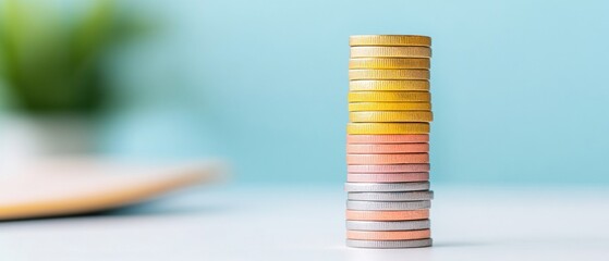 Aufkleber - Minimalist Financial Growth Visualization Gradient Coin Stack Symbolizing Strategic Wealth Accumulation and Investment Momentum in Modern Digital Economy