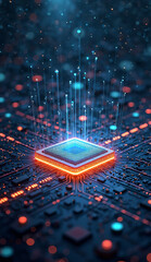 Wall Mural - an abstract representation of quantum computing, with glowing qubits, entangled particles, and a fut