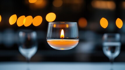 Aufkleber - Minimalist Ambient Lighting Elegant Glass Candle Vessel in Soft Focus - Contemporary Hospitality Design and Atmospheric Mood Styling