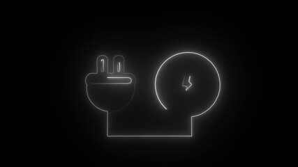 Wall Mural - neon power icon animation in black background.