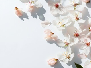 Poster - Ethereal Botanical Minimalism Soft Blush Cherry Blossoms on Pristine White - Delicate Tranquility in Contemporary Nature-Inspired Design