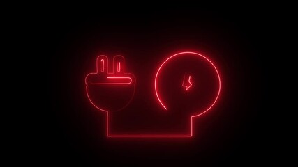 Wall Mural - neon power icon animation in black background.