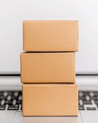 Fototapete - Minimalist E-Commerce Logistics AI-Driven Digital Trade Revolution - Sustainable Cardboard Shipping Solutions for Global Online Retail Innovation