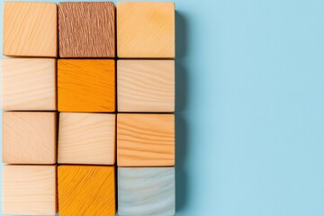 Poster - Geometric Growth Strategy Minimalist Wooden Block Pyramid Visualizing Exponential Business Scaling and Innovation in Emerging Market Opportunities