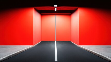 Poster - Minimalist Cybersecurity Gateway Sleek Industrial Access Control Visualization with High-Contrast Red Security Infrastructure - Digital Transformation Architectural