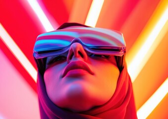 Fototapete - Neon Pulse Futuristic AR Visualization of Innovative Tech Culture - Immersive Digital Transformation for Next-Gen Professional Empowerment