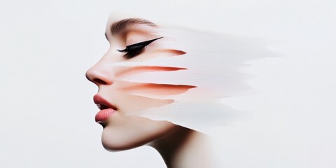 Poster - Surreal Digital Beauty Abstract Metamorphosis of Millennial Aesthetic with Deconstructed Facial Silhouette - Avant-Garde Fashion and Creative Identity Reimagined