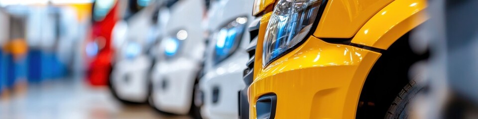 Fototapete - Electric Fleet Optimization Smart Logistics Transformation with Next-Gen Yellow Delivery Vehicles Showcasing Sustainable Urban Transportation Innovation