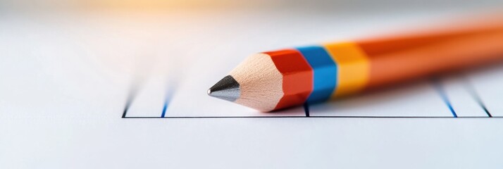 Fototapete - Minimalist Creative Strategy Vibrant Multicolor Pencil on Crisp Grid Paper - Design Thinking Visualization for Innovation and Business Ideation