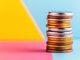 Poster - Vibrant Geometric Investment Visualization Minimalist Coin Stack Revealing Passive Income Strategies for Digital Wealth Generation and Financial Empowerment
