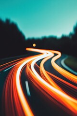 Fototapete - Quantum Mobility Futuristic Long Exposure Traffic Flow Visualization - Immersive Smart City Transportation Design and Digital Innovation Narrative