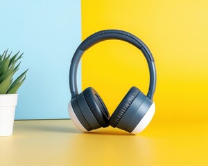 Aufkleber - Minimalist Wireless Noise-Canceling Headphones Modern Remote Work Aesthetic with Vibrant Color Block Design for Productive Digital Professionals