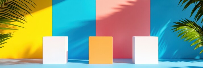 Aufkleber - Vibrant Minimalist Victory Podium Dynamic Color Block Design for Modern Brand Storytelling, Empowerment Marketing and Creative Achievement Visualization