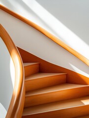 Poster - Minimalist Architectural Ascension Warm Wooden Staircase with Ergonomic Curves - Innovative Design Meets Scandinavian Aesthetic in Modern Interior Spatial Experience