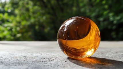 Poster - Amber Glass Orb Minimalist Zen Exploring Light, Transparency, and Mindful Design - Contemporary Artistic Meditation Aesthetic