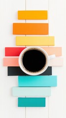 Poster - Minimalist Coffee Culture Gradient Color Block Design with Ceramic Mug - Creative Workspace Inspiration for Digital Entrepreneurs and Modern Productivity Strategies