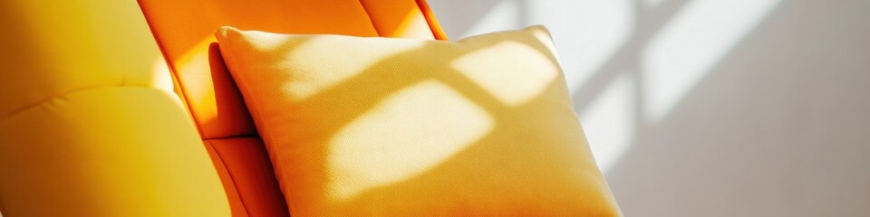 Aufkleber - Minimalist Golden Light Reading Nook Soft Geometric Cushions in Warm Urban Sanctuary - Calm Workspace Design for Creative Focus and Productivity