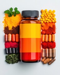 Poster - Precision Nutrition Supplement Design Vibrant Wellness Capsules with Adaptive Color Gradient and Botanical Ingredients for Holistic Health Performance