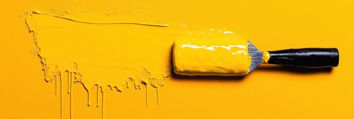 Poster - Vibrant Yellow Paint Roller Transformation Bold Creative Design, Minimalist Home Renovation, and Modern DIY Aesthetic for Emerging Interior Trends
