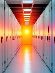 Fototapete - Luminous Data Haven Cutting-Edge Server Room Infrastructure with AI-Optimized Thermal Design - Next-Gen Digital Transformation and Cloud Computing Visualization