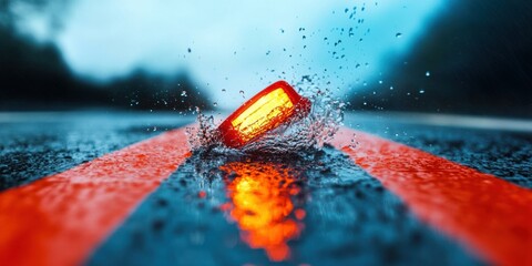 Aufkleber - High-Velocity Urban Emergency Response Cinematic Motion Blur Ambulance Speeding on Wet Road with Dynamic Liquid Splash - Critical Healthcare Mobility Visualization