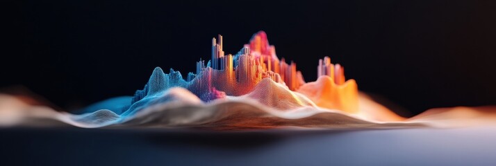 Poster - Futuristic Digital Cityscape Immersive Data Visualization of Urban Innovation - AI-Powered Landscape Mapping with Vibrant Gradient Tech Aesthetics
