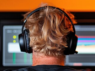 Aufkleber - Immersive Digital Workflow Gen Z Creative Professional Exploring Hybrid Productivity with Professional Audio Gear and Multi-Screen Editing Environment
