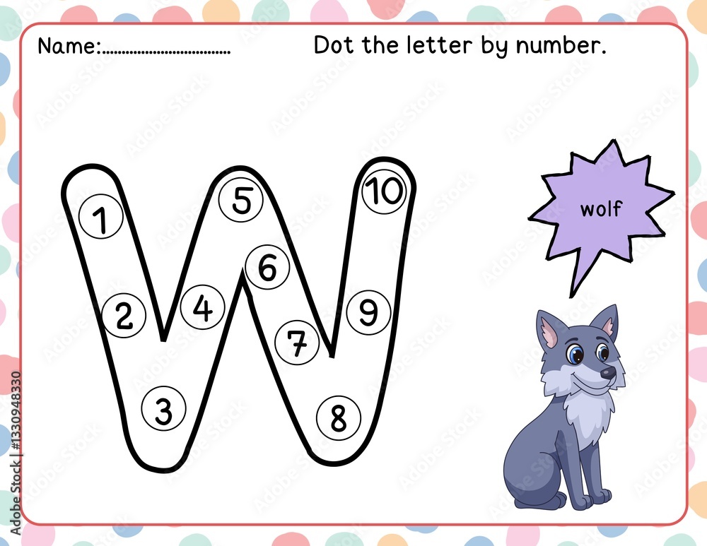 W Math Letter Ilustração Dot the letter w by number from 1 to 10 Kids dot the letter ...