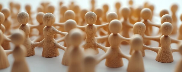 Poster - Wooden people figures forming a network on a white surface, human resource management strategy, minimalistic corporate theme, clear connections, highquality render, generative AI