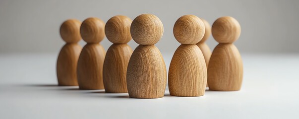 Poster - Wooden people figures forming a network on a white surface, human resource management strategy, minimalistic corporate theme, clear connections, highquality render, generative AI