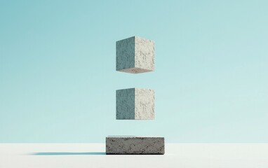 Poster - Three Granite Cubes Levitating In A Minimalist Setting